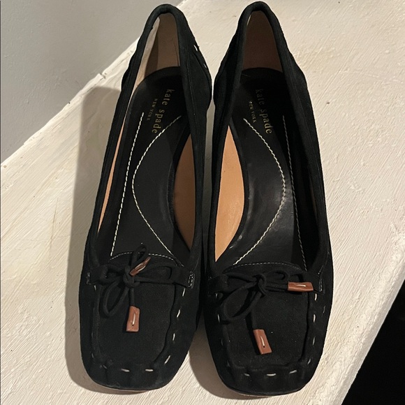 Kate Spade Black Suede Laney Kitten Heels with Bow Detail - Picture 1 of 5
